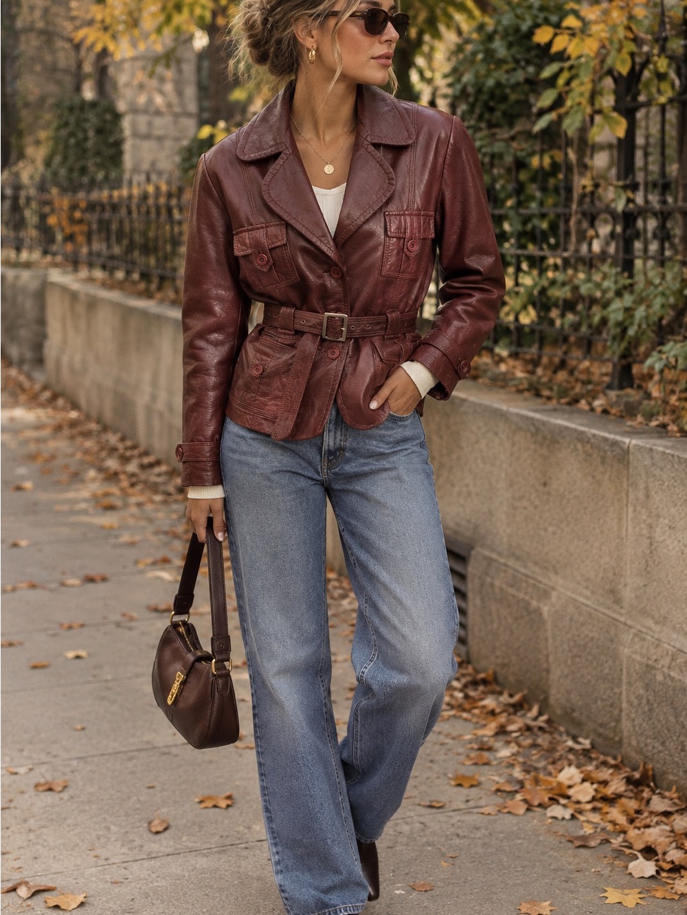 Woodland Leather Brown Leather Belted Jacket